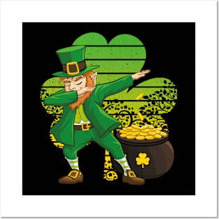 Dabbing Leprechaun St. Patricks Day Vintage Retro Clover Shamrock Posters and Art